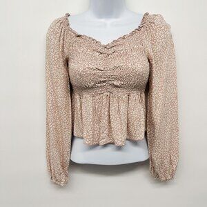 Urban Outfitters Balloon Sleeve Crop Top Smocked Leopard Print Babydoll Blouse